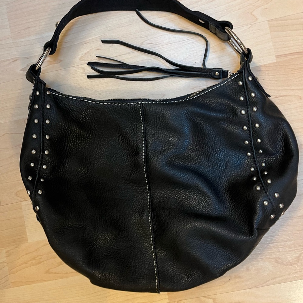 Leather purse by Lucky Brand with silver studs / tassel- excellent condition!